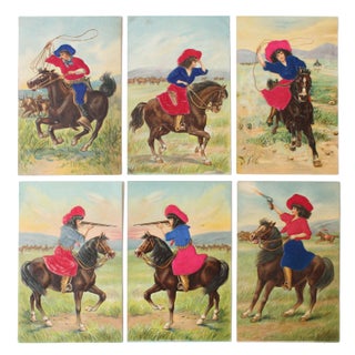 19th Cent. Wild West Cowgirls in Action. Chromolithograph Cow girls.