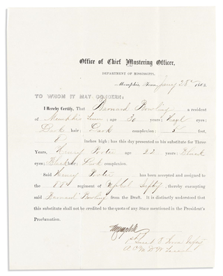 Item #18701 Civil War Document of an African American Soldier. Civil War African American