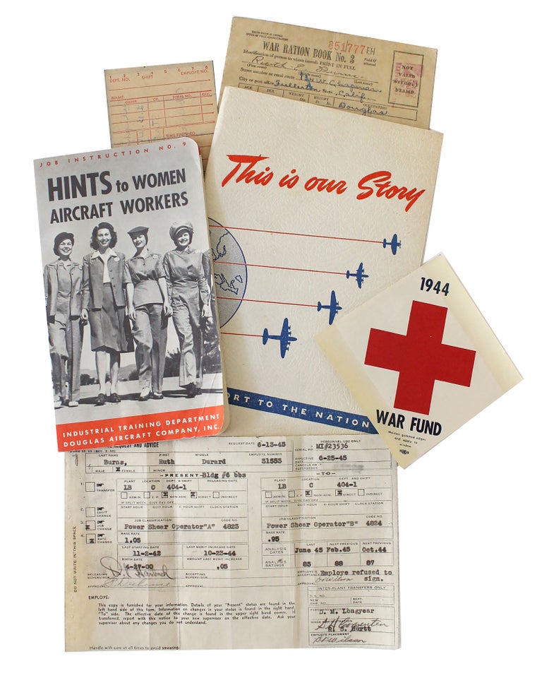 Item #18742 WWII Female Aircraft Worker's Official War Documents. WWII Women Fighters.