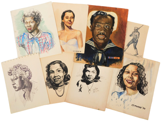 Eight African American Navy Sailor Oil Painted Portraits and Drawings 1944-66. WW II African American.