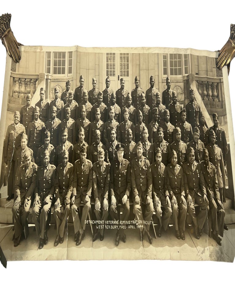 Item #18800 Large Panorama of an African American Military Police Unit in West Roxbury Massachusetts, 1944. Massachusetts Segregated Black Troops.