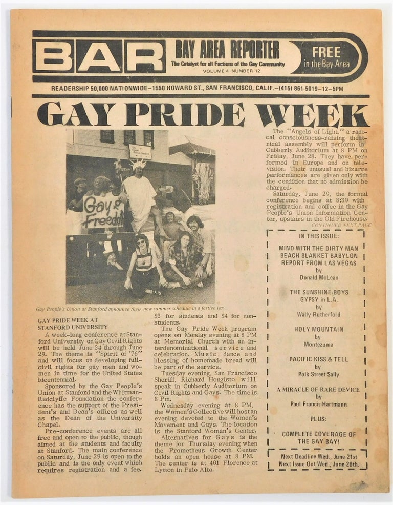 Item #18825 1974 Gay Pride Week Edition of Bay Area Reporter, San Francisco LGBT Newspaper. LGBT Pride Week.