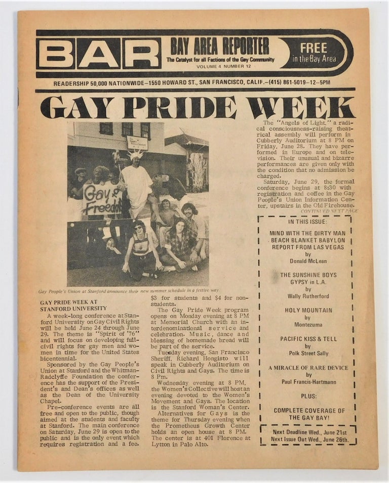 Item #18826 1974 Gay Pride Week Edition of Bay Area Reporter, San Francisco LGBT Newspaper. LGBT Pride Week.