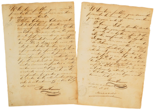 A group of two documents recording the sale of enslaved persons in Cuba, 1872-77. Cuba Slavery.