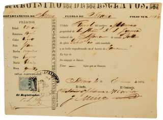 1872 Puerto Rican Slave Registry Document. Slavery, Puerto Rico.