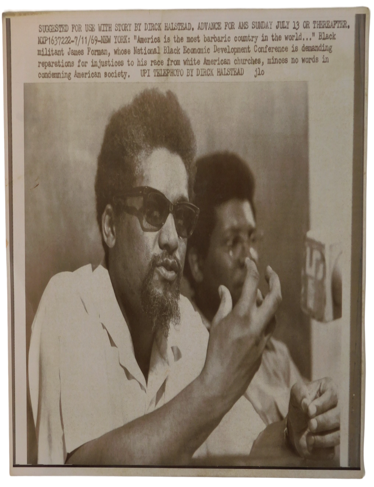 Item #19006 James Forman Demanding Reparations to Black Americans in 1969 - one of the first instances of Black Reparations Request. James Forman, Civil Rights.