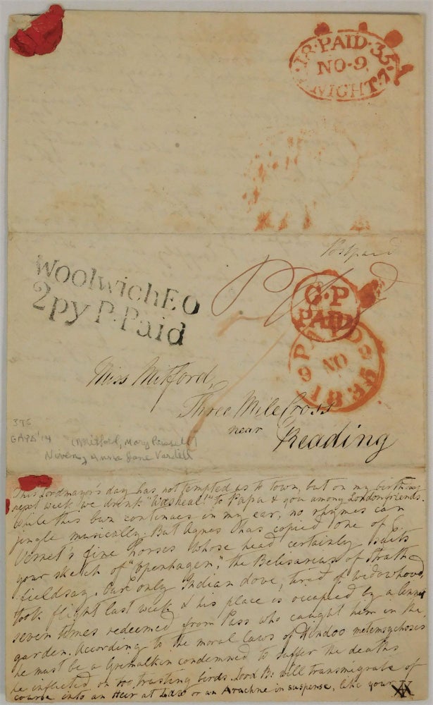 Item #19083 1835 Austen-era Letter to Mary Russell Mitford from Anna Niven. Mary Russell Mitford, Anna Niven.