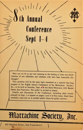 Two Mattachine Society's Annual Conference Programs 1960 and 1961 Yearly programs -both held in. Mattachine Society, LGBTQ.