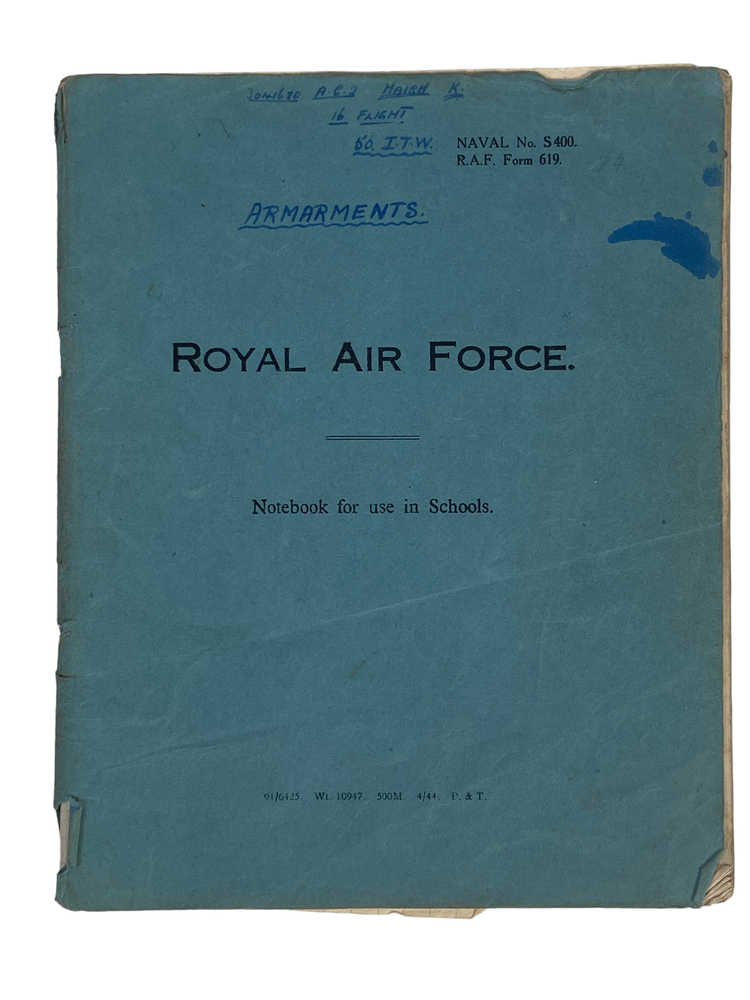 Item #19415 WWII Era RAF Pilot's Handwritten Notebook on .303 Browning Machine Gun Operation and Specifications. RAF Pilot's Notebook.