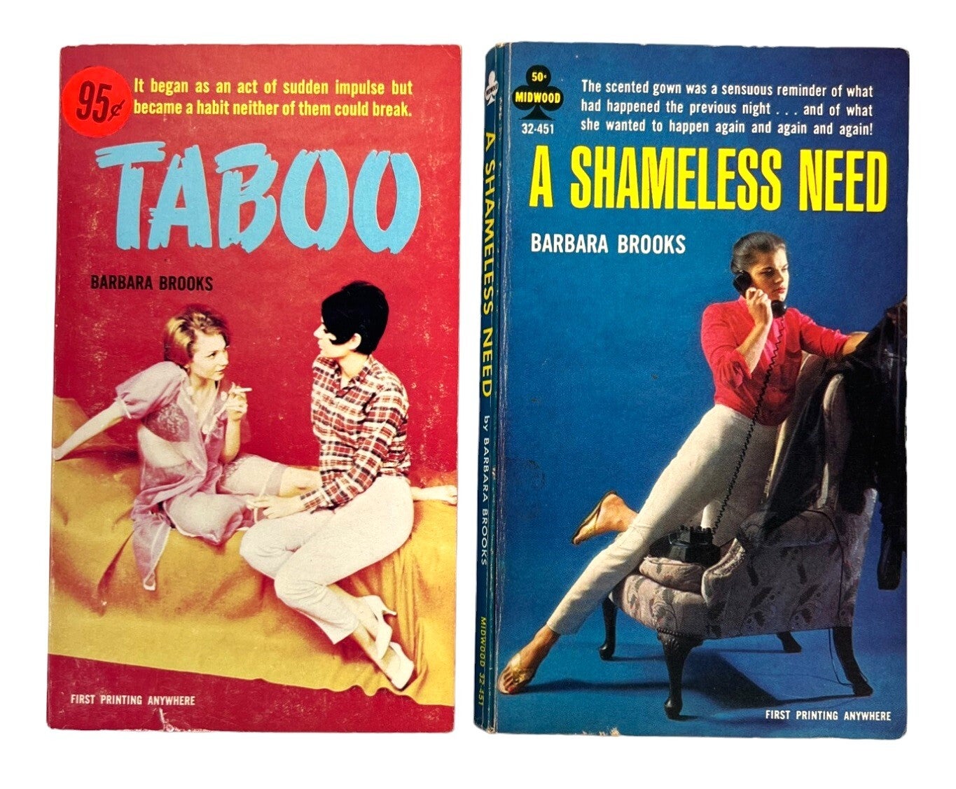 Pulp Paperbacks Early Lesbian Pulp set of 2 pulp books by Barbara Brooks: Taboo, and A ...