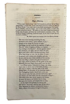 "Negro Slavery": A Poem- 1831. Catholic Magazine African American Poetry.