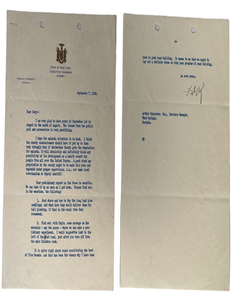 Item #19798 American Political History Franklin D. Roosevelt Letter on Public Health and Development at Warm Springs Georgia 1929. Franklin Roosevelt.