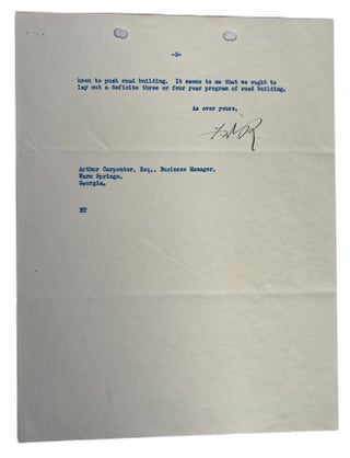 American Political History Franklin D. Roosevelt Letter on Public Health and Development at Warm Springs Georgia 1929