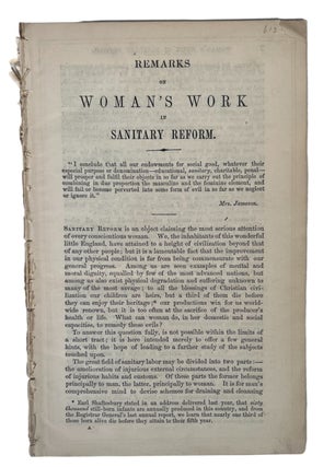 Pamphlet of Remarks on Woman's Work in Sanitary Reform- circa 1858. Woman's Work Sanitary Feminism.