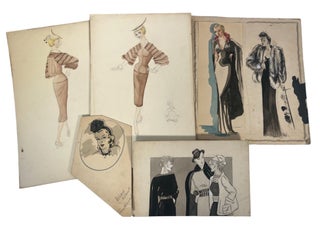 Item #19974 Vintage Fashion Sketches, Watercolor Paintings, and Drawings Archive c. 1920's-50's....