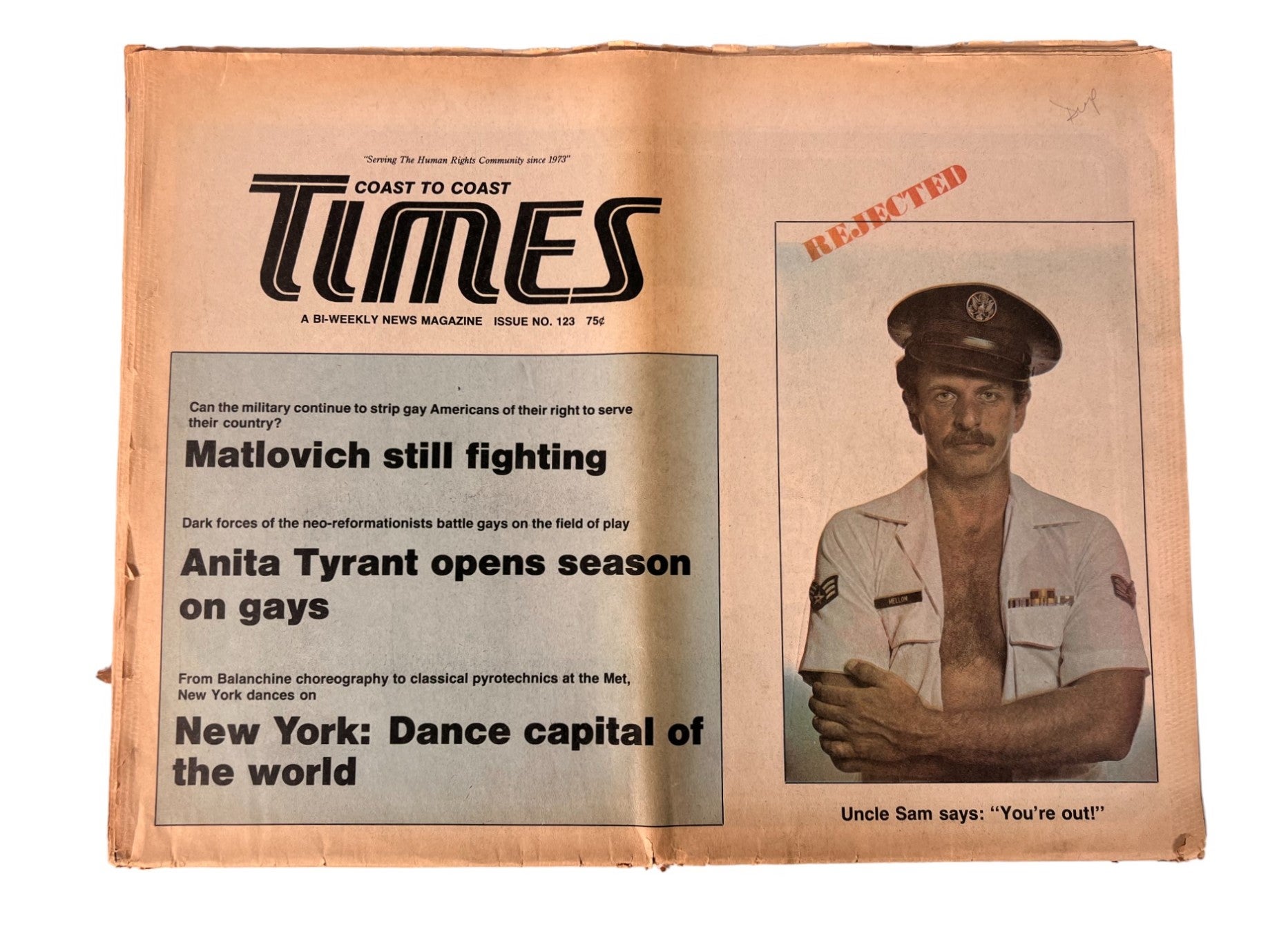 Early LGBTQ Activist Newspaper on the treatment of homosexuals in the  military, focusing on Leonard Matlovich, the first gay service member who  purposely outed himself | Coast to Coast Times LGBTQ