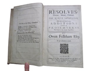 Item #20436 Among the earliest texts on Gender Equality: Owen Felltham's Resolves - 1670. Owen...