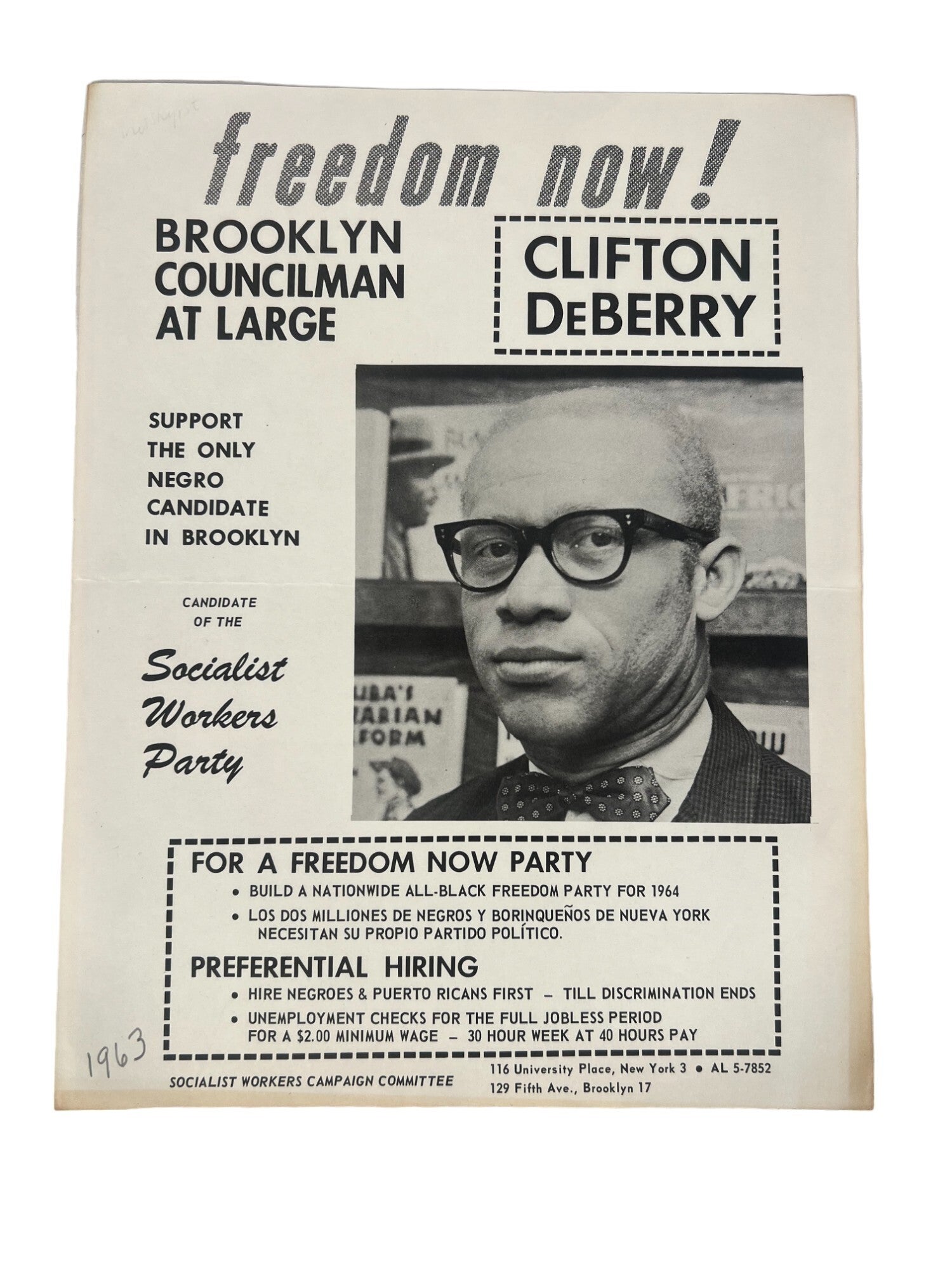 Civil Rights Flyer Examples Freedom Now! 1963 Campaign Flyer for Civil Rights Activist Clifton ...
