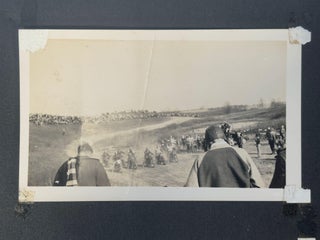American Motorsports History. 1930s Motorcycle Racing and Road Travel Photograph Album Featuring Harley Davidson and Indian Competition Culture.