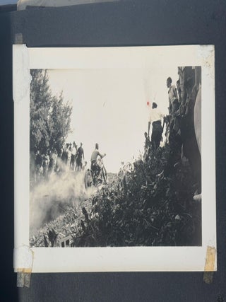 American Motorsports History. 1930s Motorcycle Racing and Road Travel Photograph Album Featuring Harley Davidson and Indian Competition Culture.