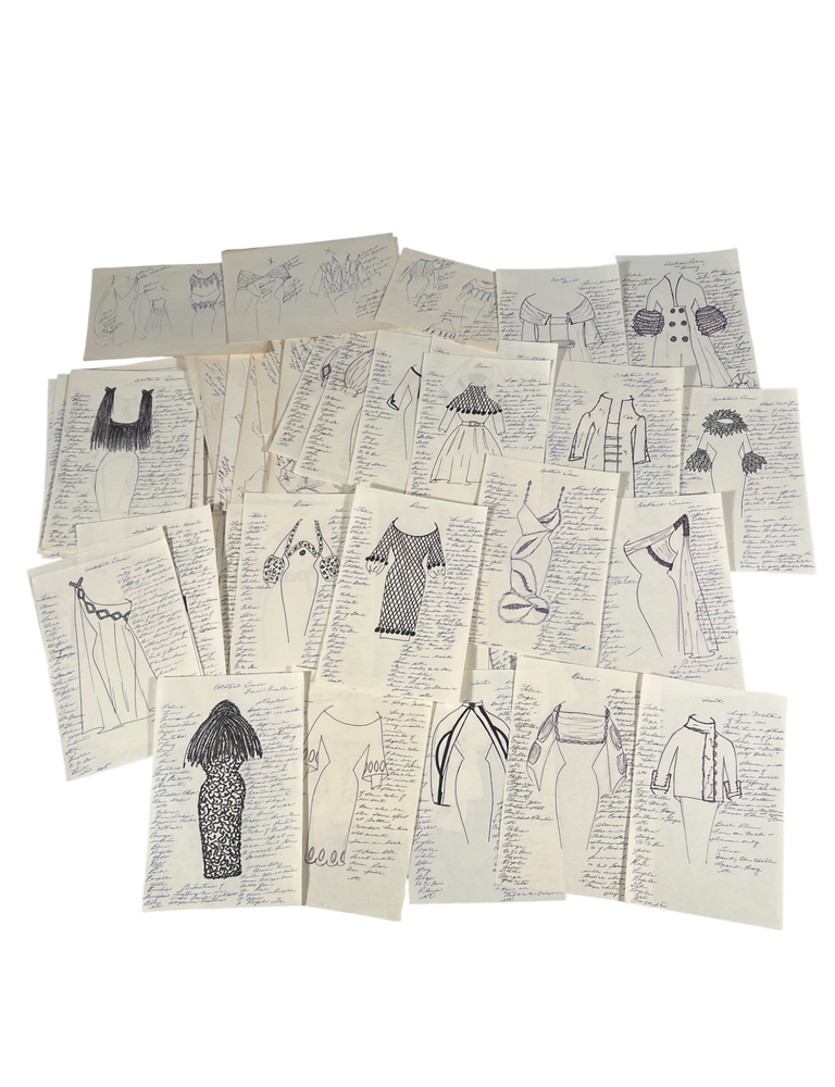 Item #21828 Women&rsquo;s History Mid Century Fashion Design Archive of Hand Drawn Garment Sketches and Construction Notes 1950s to 1960s. Women's fashion.