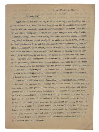Nobel Prize Winning Scientist Carl Cori's Letters to Family, Nobel Congratulations, and Commentary on the Persecution of Jews in Prague, 1920s-50s