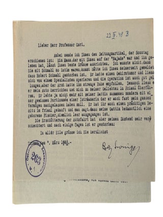 Nobel Prize Winning Scientist Carl Cori's Letters to Family, Nobel Congratulations, and Commentary on the Persecution of Jews in Prague, 1920s-50s