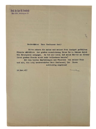 Nobel Prize Winning Scientist Carl Cori's Letters to Family, Nobel Congratulations, and Commentary on the Persecution of Jews in Prague, 1920s-50s