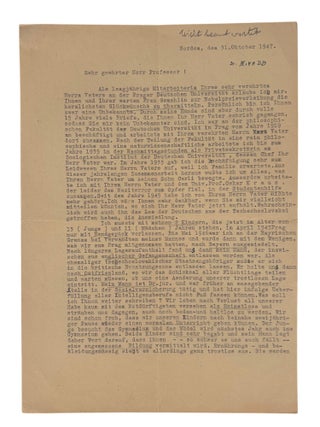 Nobel Prize Winning Scientist Carl Cori's Letters to Family, Nobel Congratulations, and Commentary on the Persecution of Jews in Prague, 1920s-50s