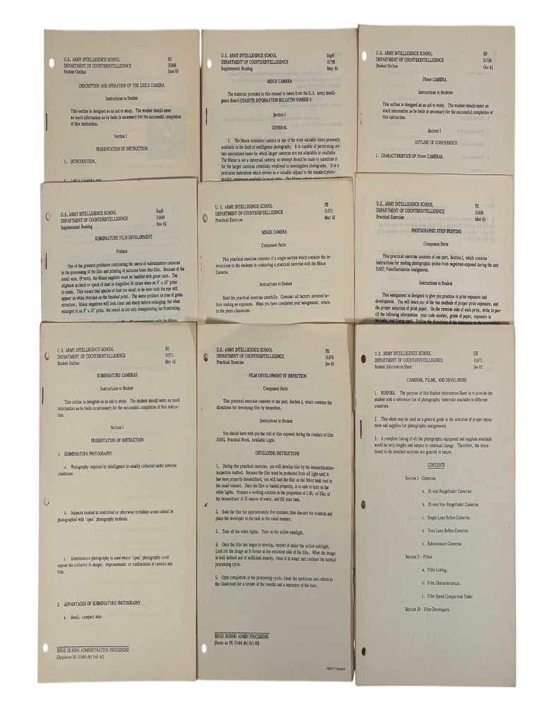 Item #22308 Cold War Intelligence History U.S. Army Counterintelligence Photographic Training Manuals from Fort Holabird 1960 to 1963. Cold War Photography.