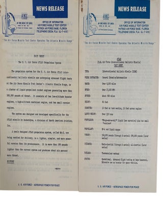 Cold War Military History U.S. Air Force Missile Test Center Fact Sheets on ICBM Development and Space Systems 1957 to 1962