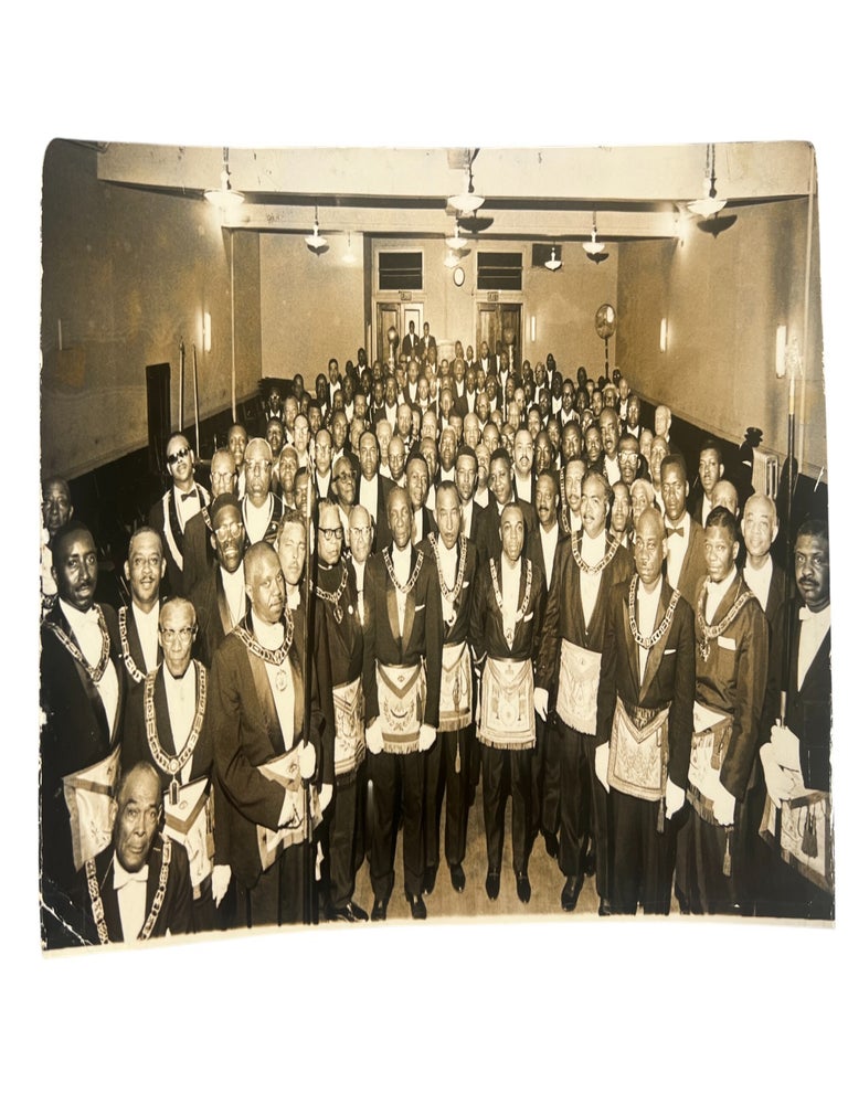 Item #22356 African American Fraternal History Prince Hall Freemasonry Group Photograph Documenting Lodge Leadership and Ritual Dress 1940s. Prince Hall.
