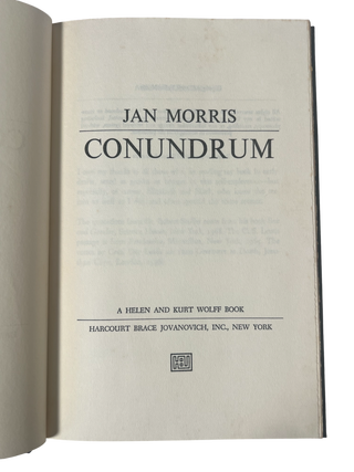Trans Historian Jan Morris Biography First Edition "Conundrum": "I was three. Jan Morris.