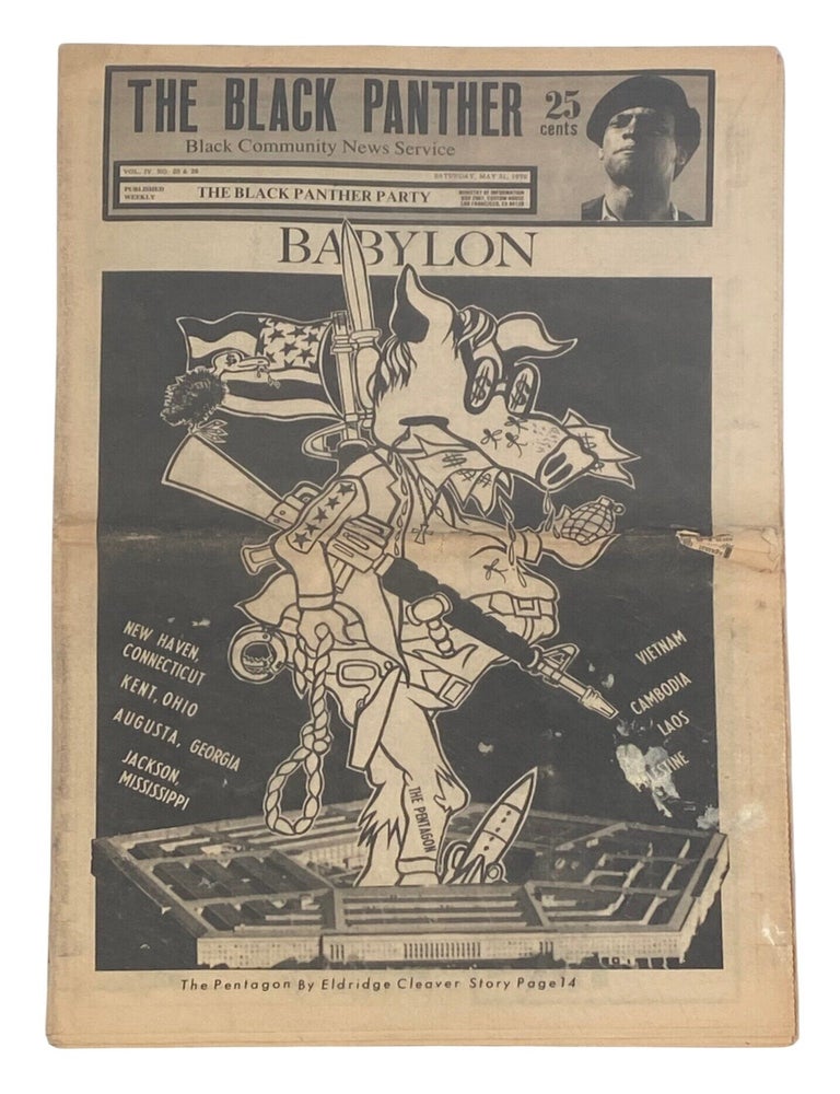 Item #23199 Black Power and State Violence Covered in The Black Panther Newspaper, 1970 Issue on U.S. Imperialism, Black Politicians, and Black Panther Persecution. Black Panthers, Eldridge Cleaver.