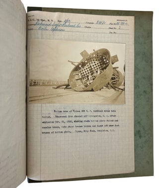 The Livingston Boiler Explosion: F.G. Daniell's Investigation Notebooks, Including 66 mounted original silver gelatin photographs alongside typed record sheets, graph-paper technical leaves, manuscript notes, and hand-drawn diagrams. 1913–1915