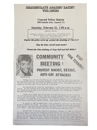 Item #23342 Broadside Protesting the Lynching of Timothy Lee and Suspected Police Cover Up,...