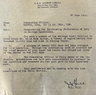Pearl Harbor Navy Diver John Krohta: Recovery of the Pacific Fleet, Salvage Diving, and the USS Medusa, Large Archive from 1934-1980s