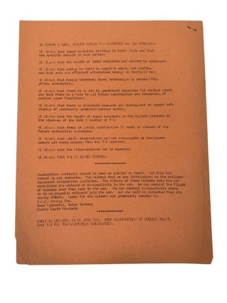 Three Mile Island Anti Nuclear Protest Materials Organizing Against Reactor Risk and Nuclear Industry Power, 1979