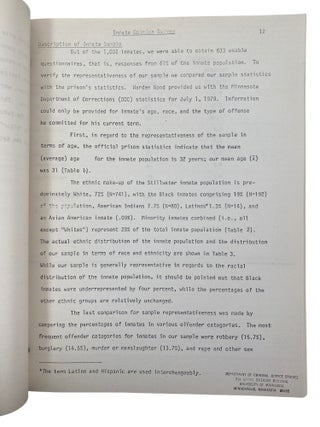 Prison Reform Survey of Minnesota State Prison at Stillwater, 1979, Gathering Inmate Input on Safety, Racial Tension, Sexual Assault, and Labor