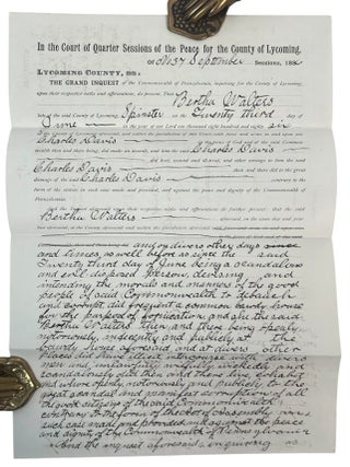 Pennsylvania Woman Bertha Walters Charged with "Fornication, Lewdness, and Common Scold" in Manuscript Criminal Court File, 1886