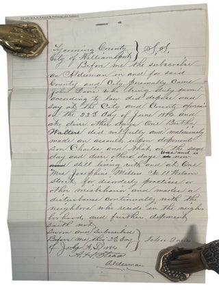 Pennsylvania Woman Bertha Walters Charged with "Fornication, Lewdness, and Common Scold" in Manuscript Criminal Court File, 1886