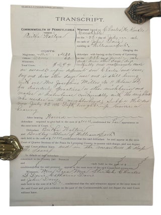 Pennsylvania Woman Bertha Walters Charged with "Fornication, Lewdness, and Common Scold" in Manuscript Criminal Court File, 1886