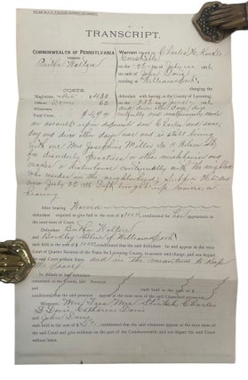 Pennsylvania Woman Bertha Walters Charged with "Fornication, Lewdness, and Common Scold" in Manuscript Criminal Court File, 1886