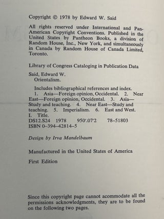 Edward Saids, "Orientalism," First Edition in Original Dust Jacket, 1978