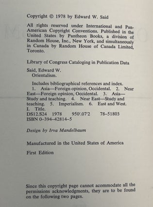 Edward Saids, "Orientalism," First Edition in Original Dust Jacket, 1978