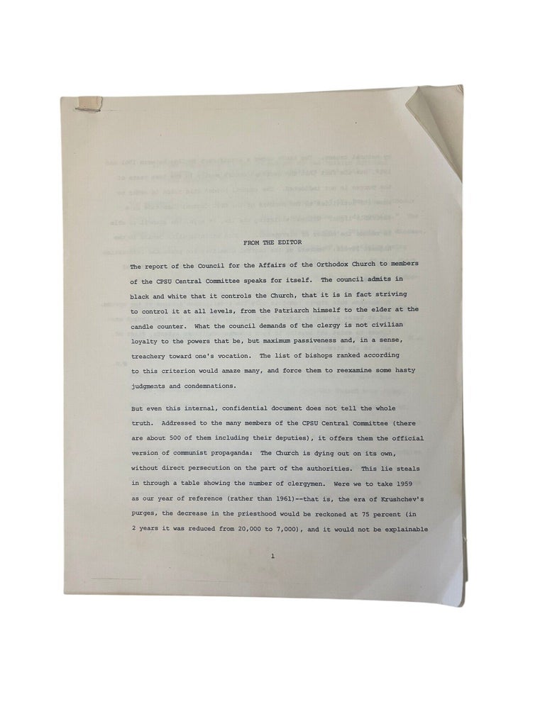 Russian Orthodox Church and State Surveillance in the Soviet Union, of Vasily Furov's...