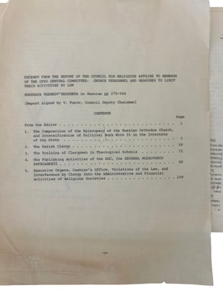 Russian Orthodox Church and State Surveillance in the Soviet Union, of Vasily Furov's Confidential Report, an English Translation including Original Cyrillic Text, c. 1980