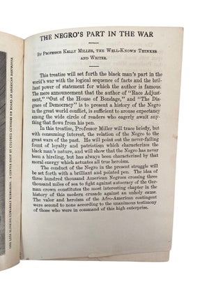 Kelly Miller's "Authentic History of the Negro in the World War", Howard University Scholar Advocates for Civil Rights in the Wake of World War I, First Edition 1919