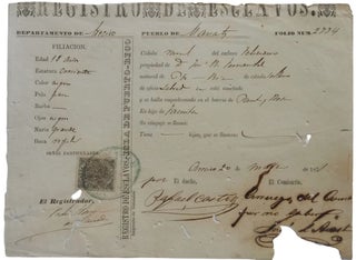 Item #23710 Pre-Abolition Puerto Rico Slave Registration Form Listing an 18 Year Old Enslaved...
