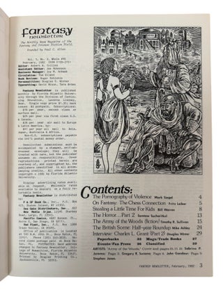 Fantasy Newsletter archive During the Transition of Independent Fanzine to University Based Fantasy Criticism, 9 Issues, 1981-82
